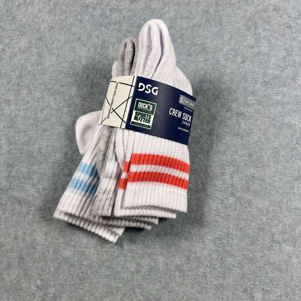 DSG Boys Crew Socks 3 Pack Rugby Stripe Arch Support